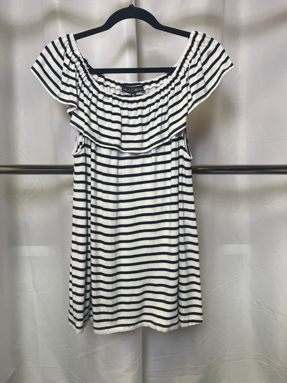 A&A Collection women’s Striped Off-Shoulder Camisole in White and blue medium